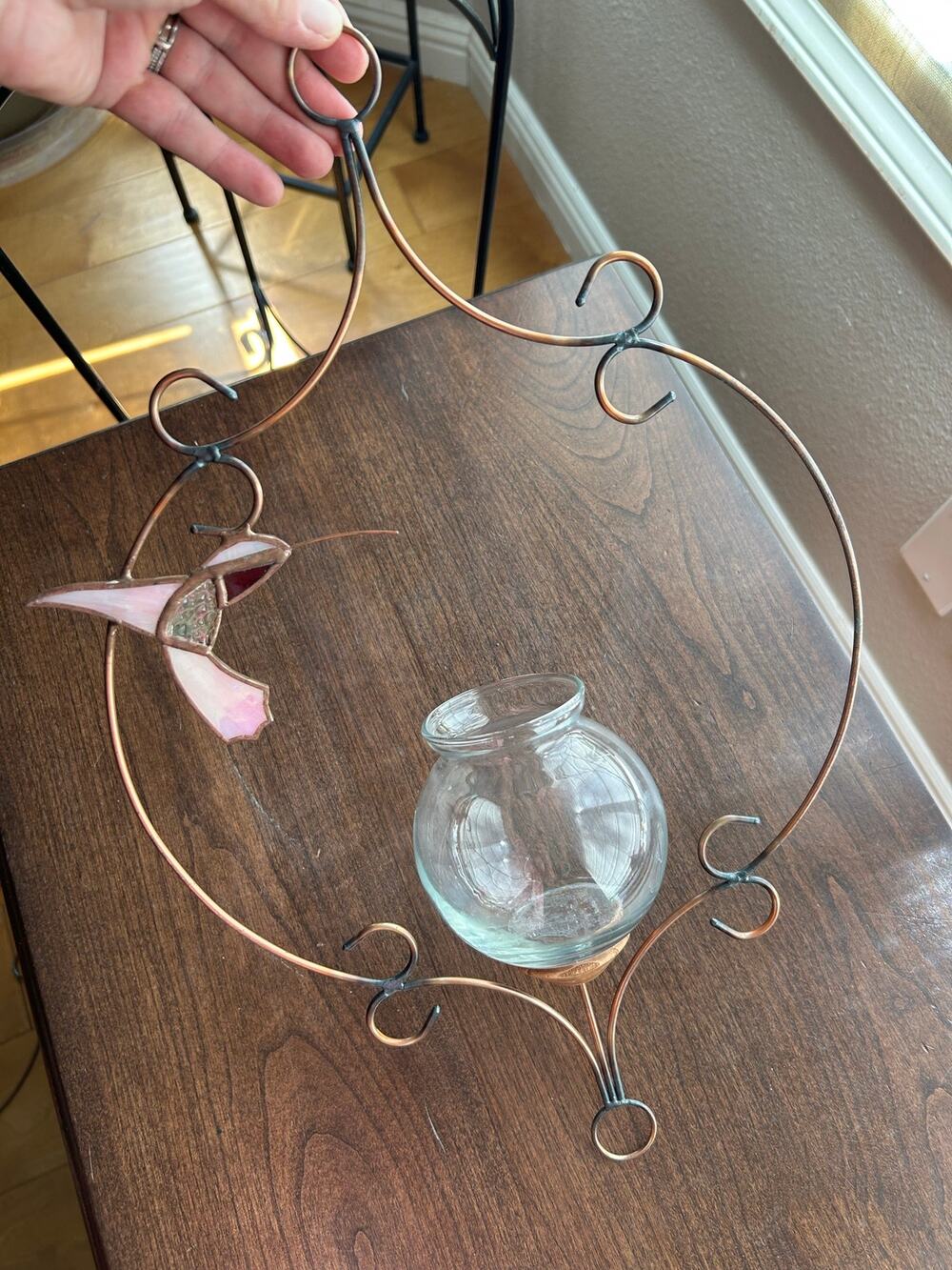 Vintage Stained Glass hummingbird Plant Rooter Candle Holder Hanging Home Decor